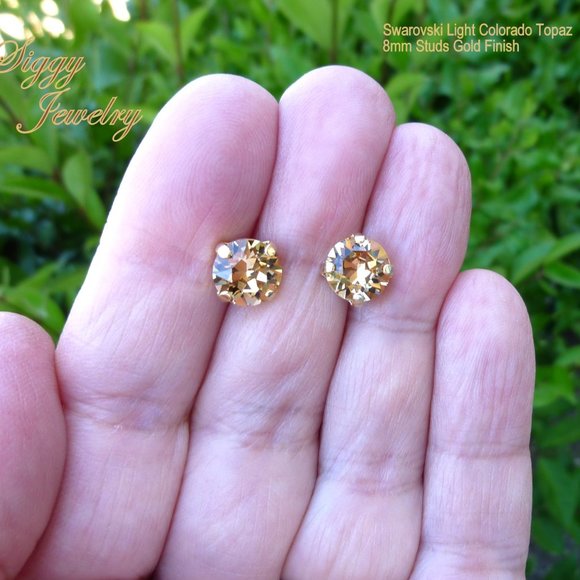 Swarovski Light Colorado Topaz Studs, 8mm - Picture 7 of 8